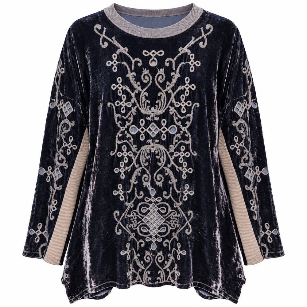 Johnny Was Whimsigoth Velvet Oversized Tunic Top Size XS Fairycore Luxe Ethereal